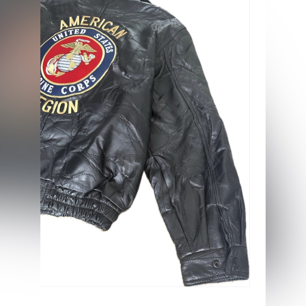 Vintage Genuine Leather Bomber Jacket XL Oversized American Legion Back Black - Picture 12 of 16